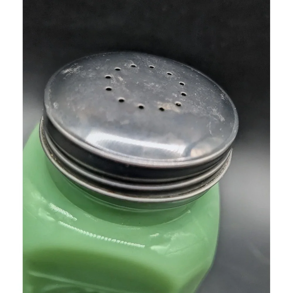 TPC Jadite Green Milk Glass Pepper Shaker Vintage Style Square Metal Lid